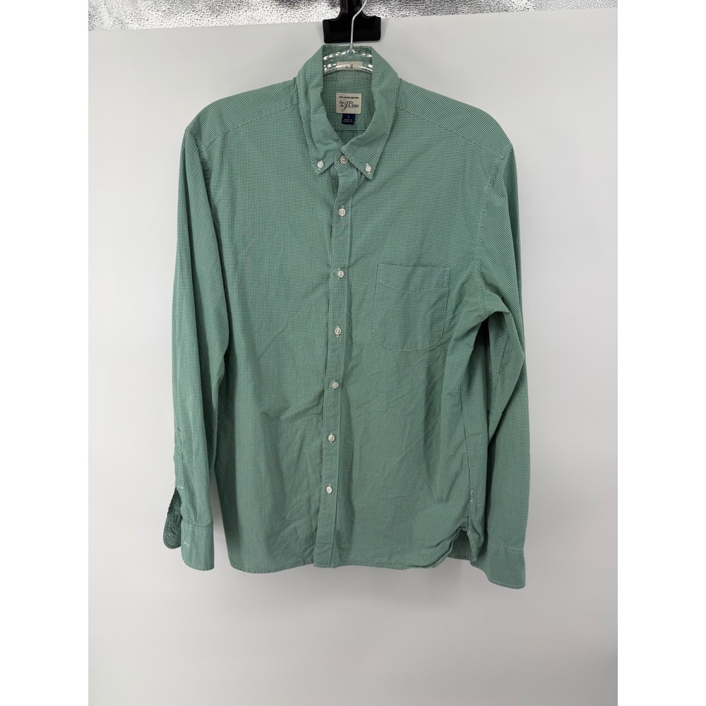 J Crew Slim Fit Gingham‎ Button Down Shirt Green White Men's Size L